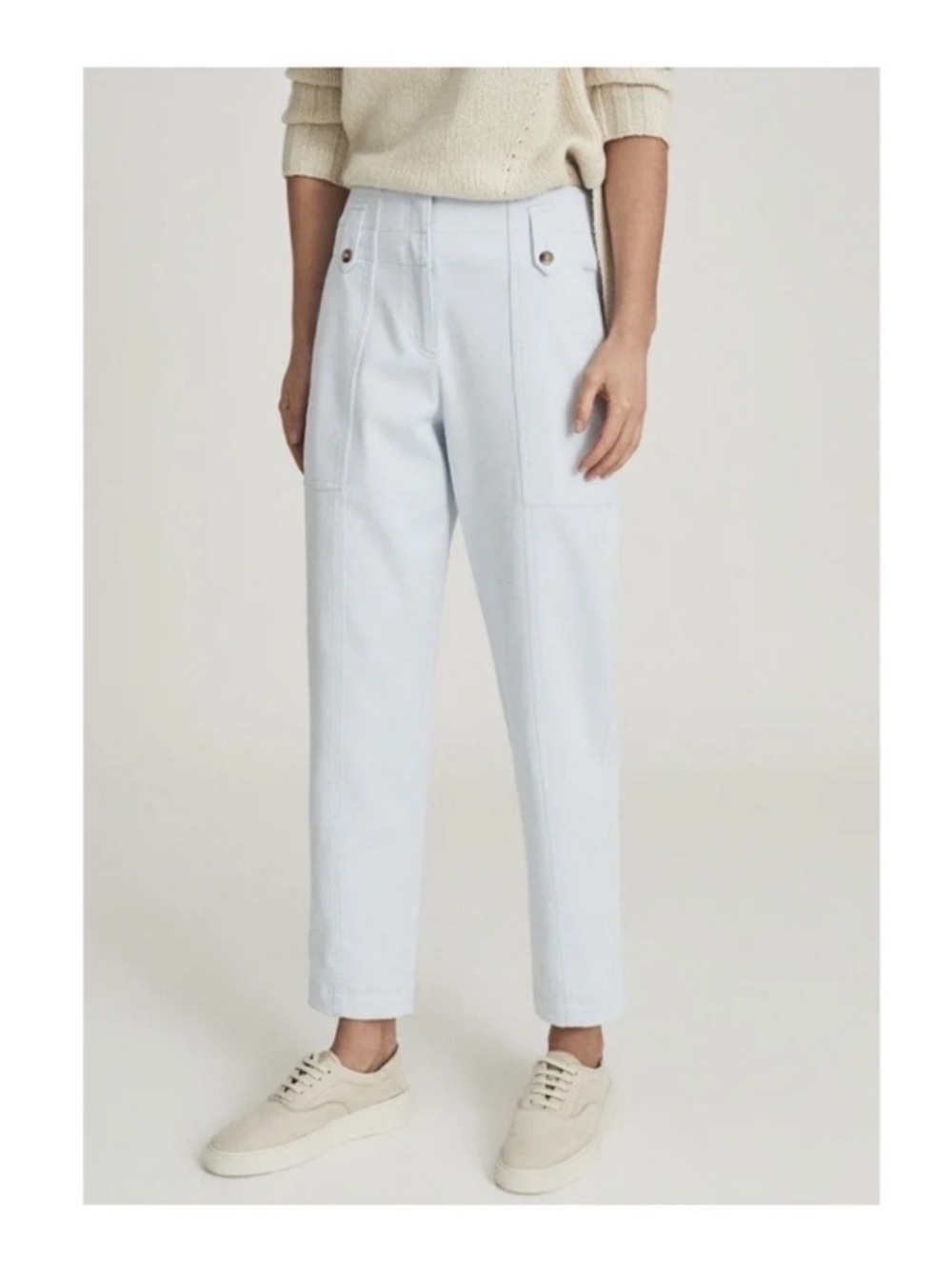 New! Reiss Bradie Tapered High Rise Cargo Jeans Pants in Pale Blue Size